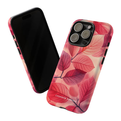 Elegant Pink Leaves iPhone 15 - Tough Phone Case