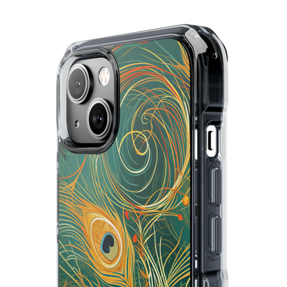 Peacock Elegance in Teal and Gold iPhone 14 - Clear Impact Phone Case