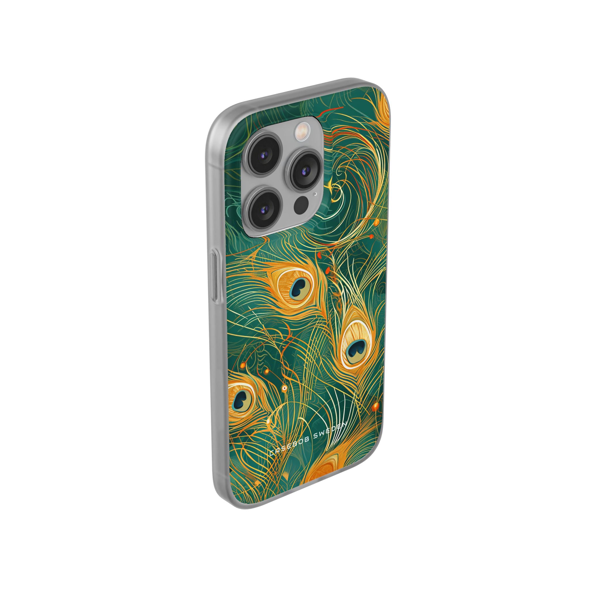 Peacock Elegance in Teal and Gold iPhone 14 - Flexi Phone Case