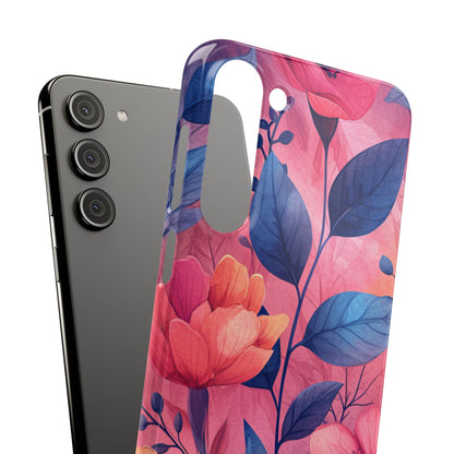 Pink Blue Floral - Slim Samsung S23 Phone Case