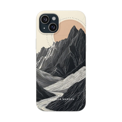 Minimalist Mountain Landscape with Flowing River iPhone 15 - Flexi Phone Case