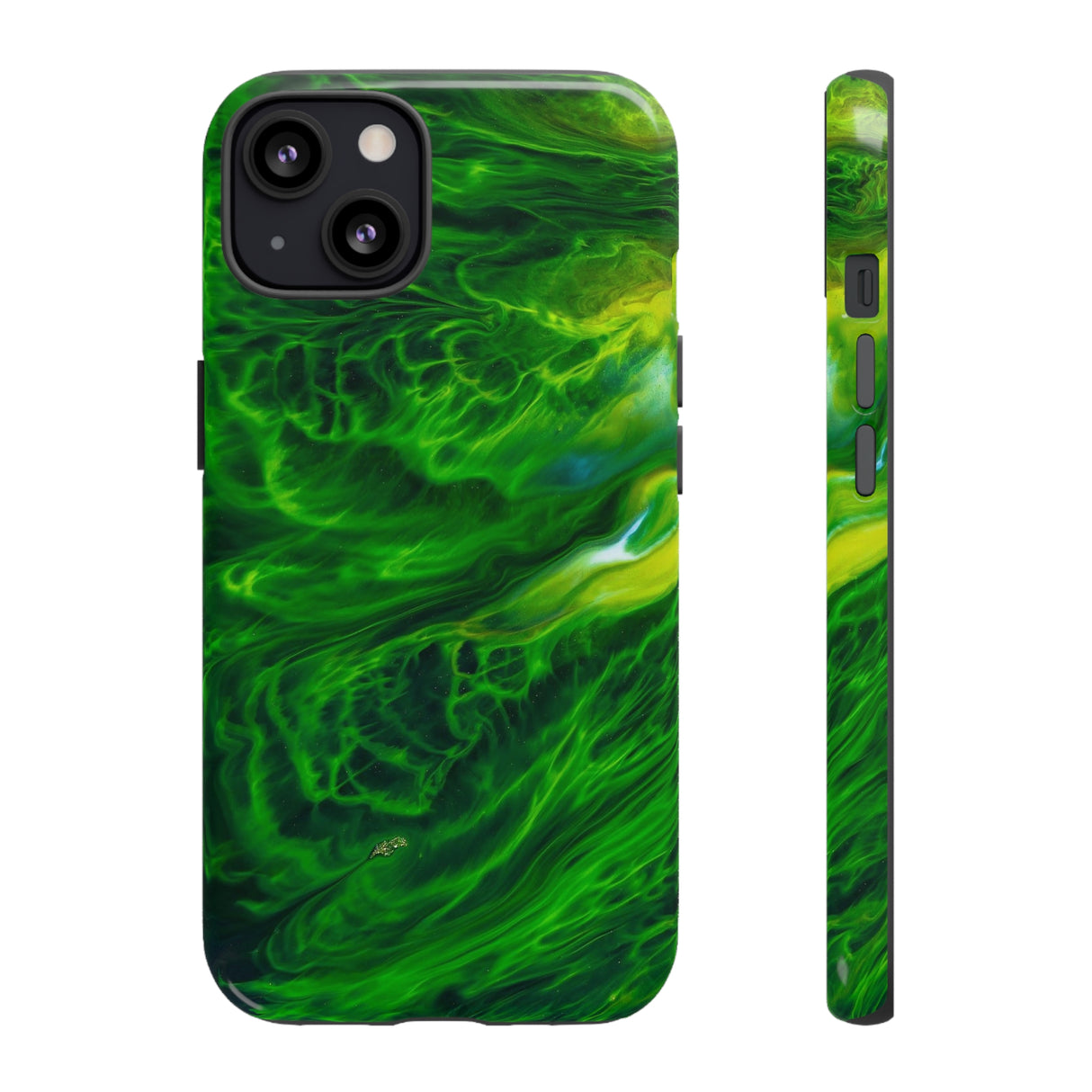 Neon Green Wave Ink Art iPhone Case (Protective) iPhone 13 Glossy Phone Case