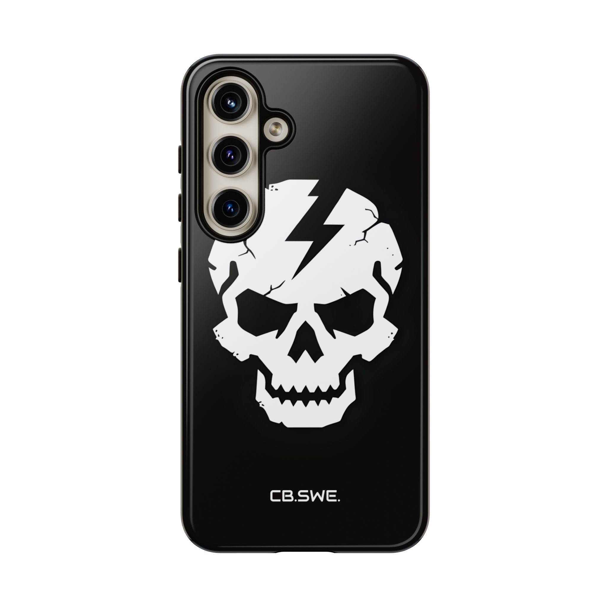 Minimalist White Skull Lightning Bolt Icon Samsung S24 - Tough