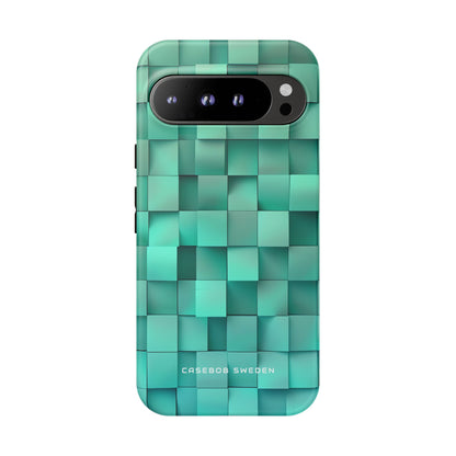 Turquoise Gradient Grid Illusion Google Pixel 9 - Tough Phone Case