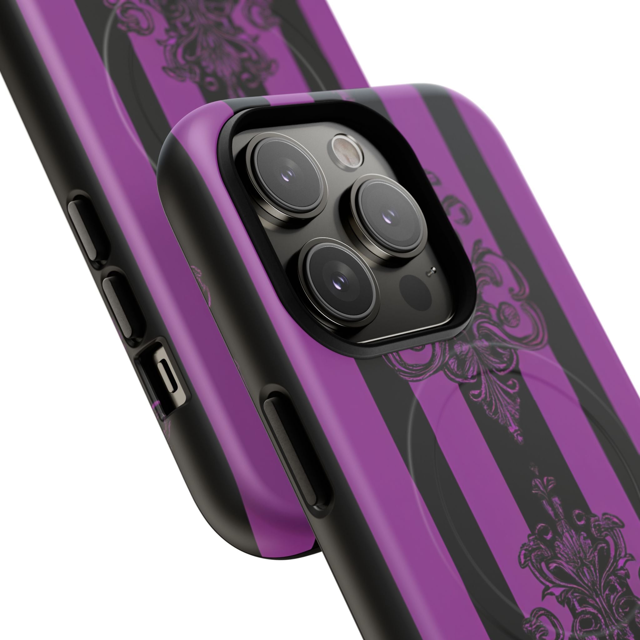 Gothic Elegance with Vertical Stripes and Ornamental Motifs iPhone 14  Tough+ Phone Case