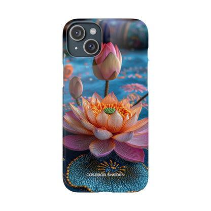 Vibrant Lotus Embroidery - Slim iPhone 15 Phone Case