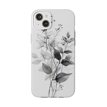 Veined Leaves Gray iPhone 14 Plus Case - Soft