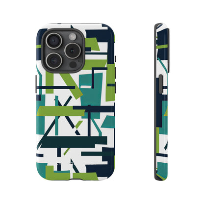 Green Geometry Glide iPhone 15 - Tough Phone Case