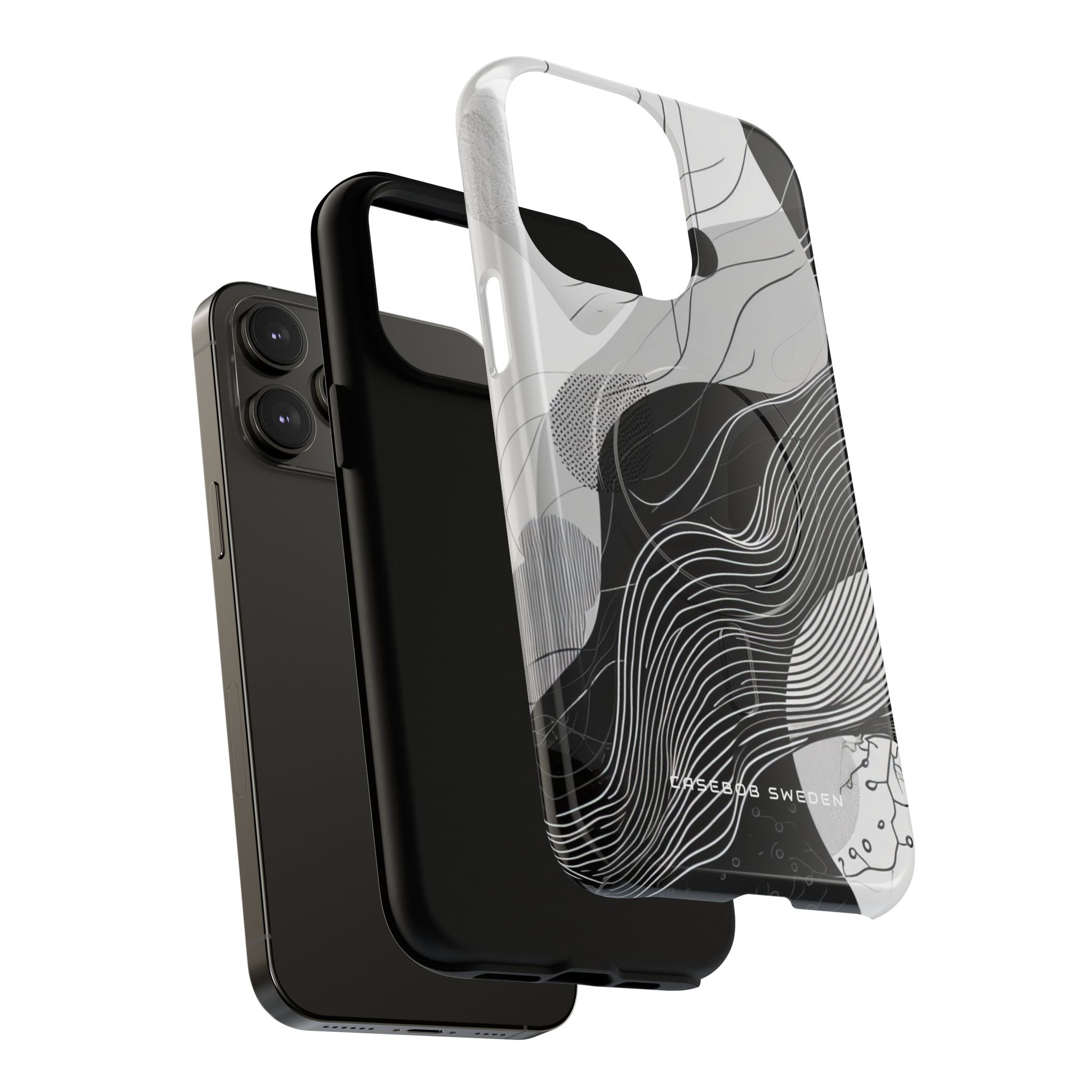 Fluid Rhythms: Monochrome Line Flow iPhone 14 | Tough+ Phone Case