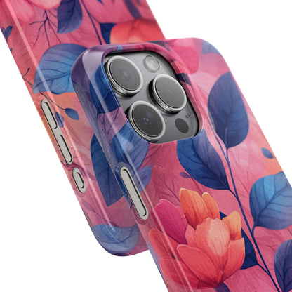 Pink Blue Floral - Slim iPhone 15 Phone Case