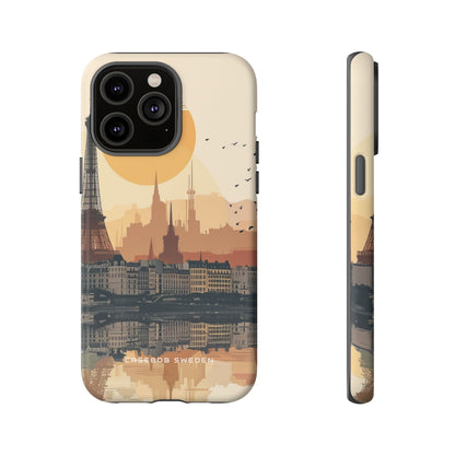 Eiffel Tower Silhouette with Birds and Sun Reflection iPhone 14 - Tough Phone Case