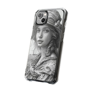 Serene Sketch Portrait - Phone Case for iPhone (Clear Impact - Magnetic)