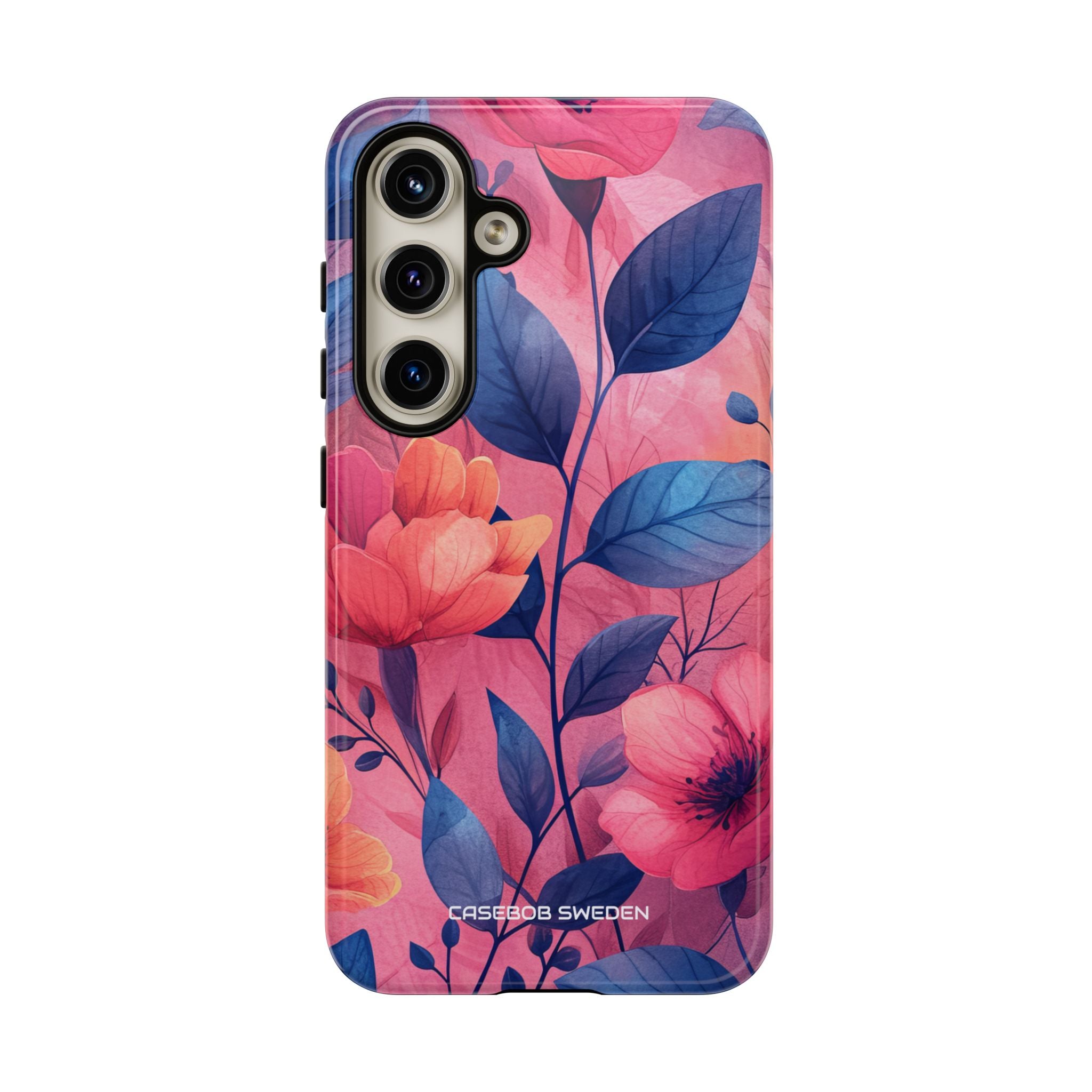 Pink Blue Floral - Tough Samsung S24 Phone Case