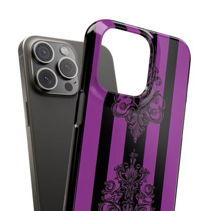 Gothic Elegance with Vertical Stripes and Ornamental Motifs iPhone 15 - Slim Phone Case