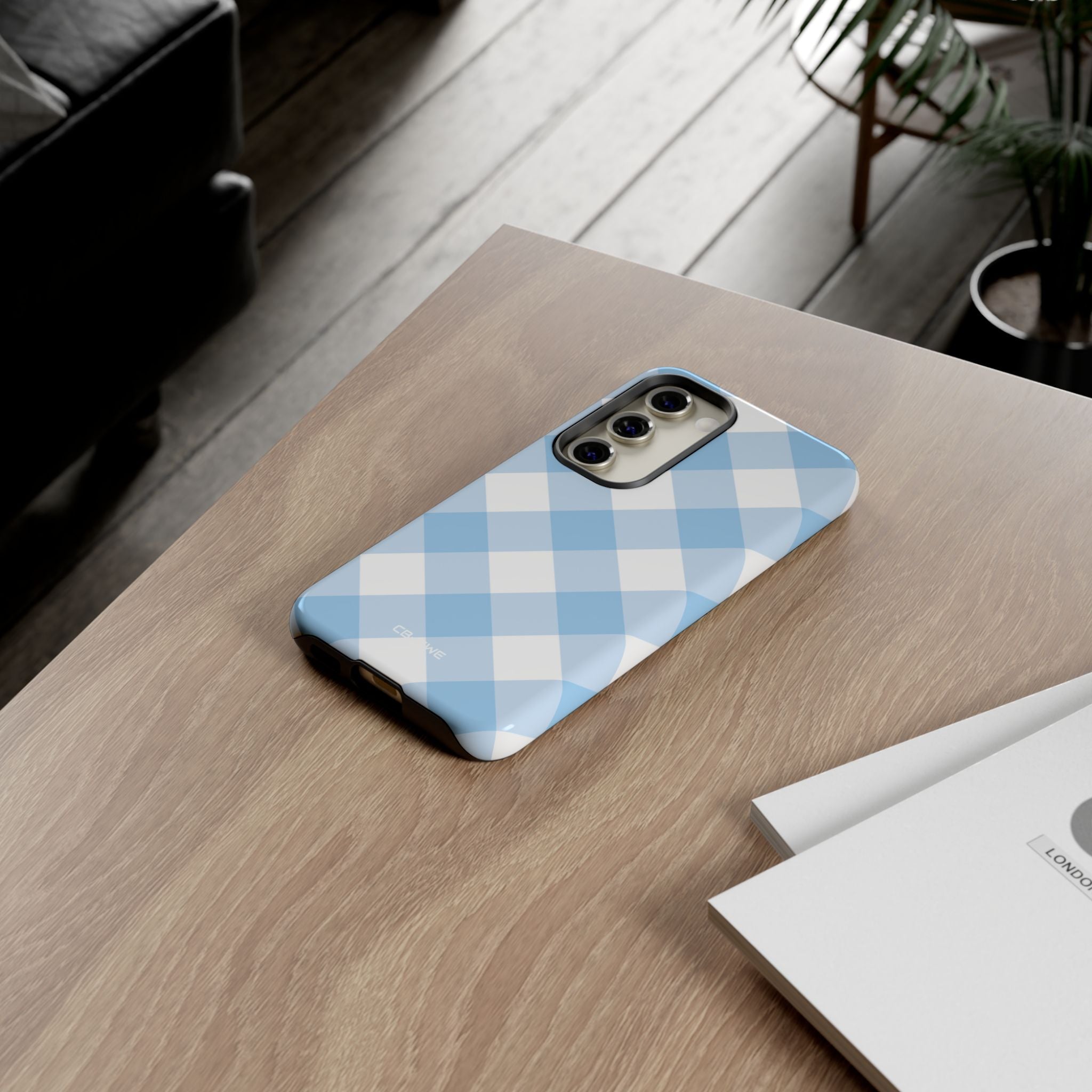 Soft Blue Gingham Elegance - Samsung Case