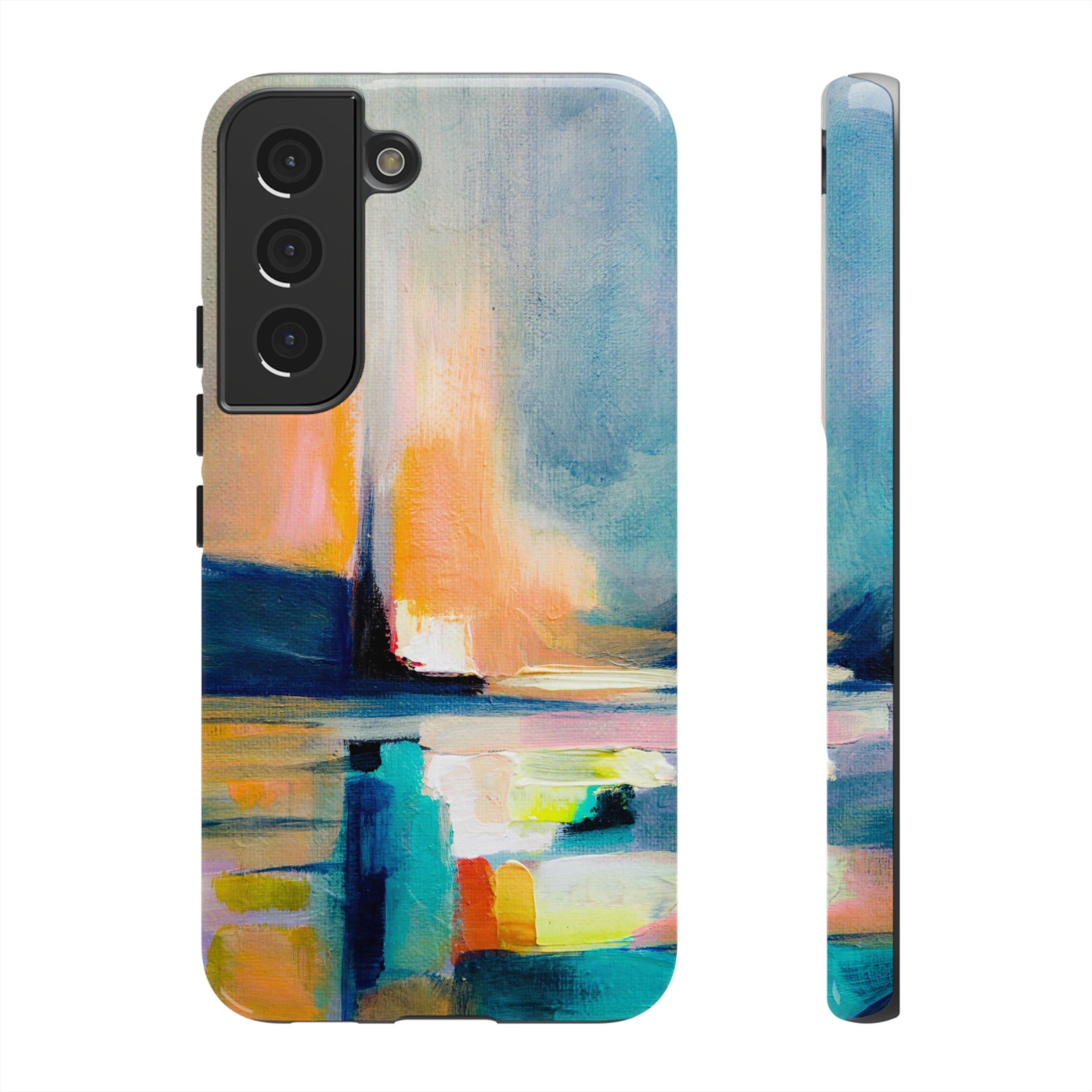 Abstract Blue n Yellow iPhone Case (Protective) Samsung Galaxy S22 Glossy Phone Case