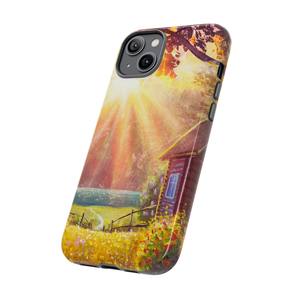 Flower Bushes Wooden House - Protective Phone Case