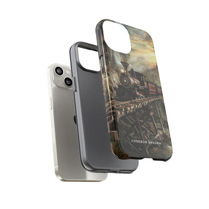 Vintage Steam Train Crossing Mountain Bridge iPhone 14 - Tough Phone Case