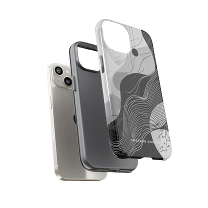 Fluid Rhythms: Monochrome Line Flow iPhone 14 - Tough Phone Case