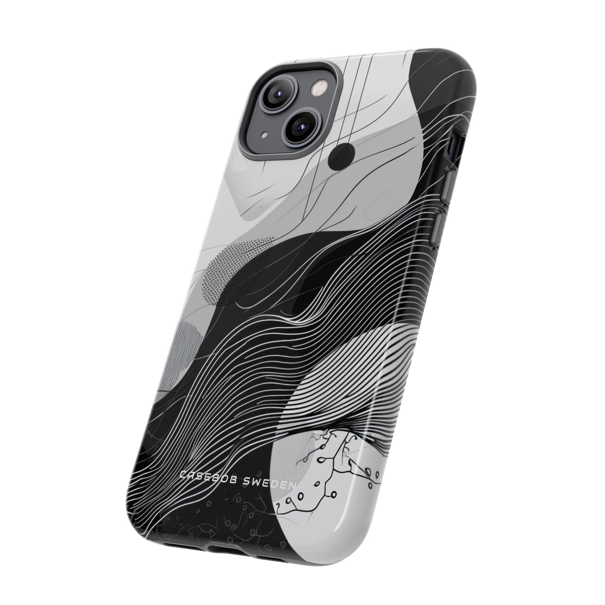 Fluid Rhythms: Monochrome Line Flow iPhone 14 - Tough Phone Case