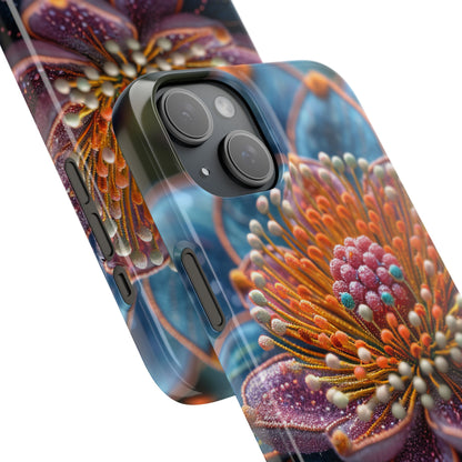 Blue-Orange Floral Swirl - Slim iPhone 15 Phone Case