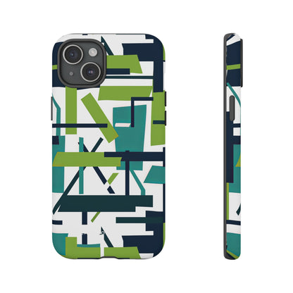 Green Geometry Glide iPhone 15 - Tough Phone Case