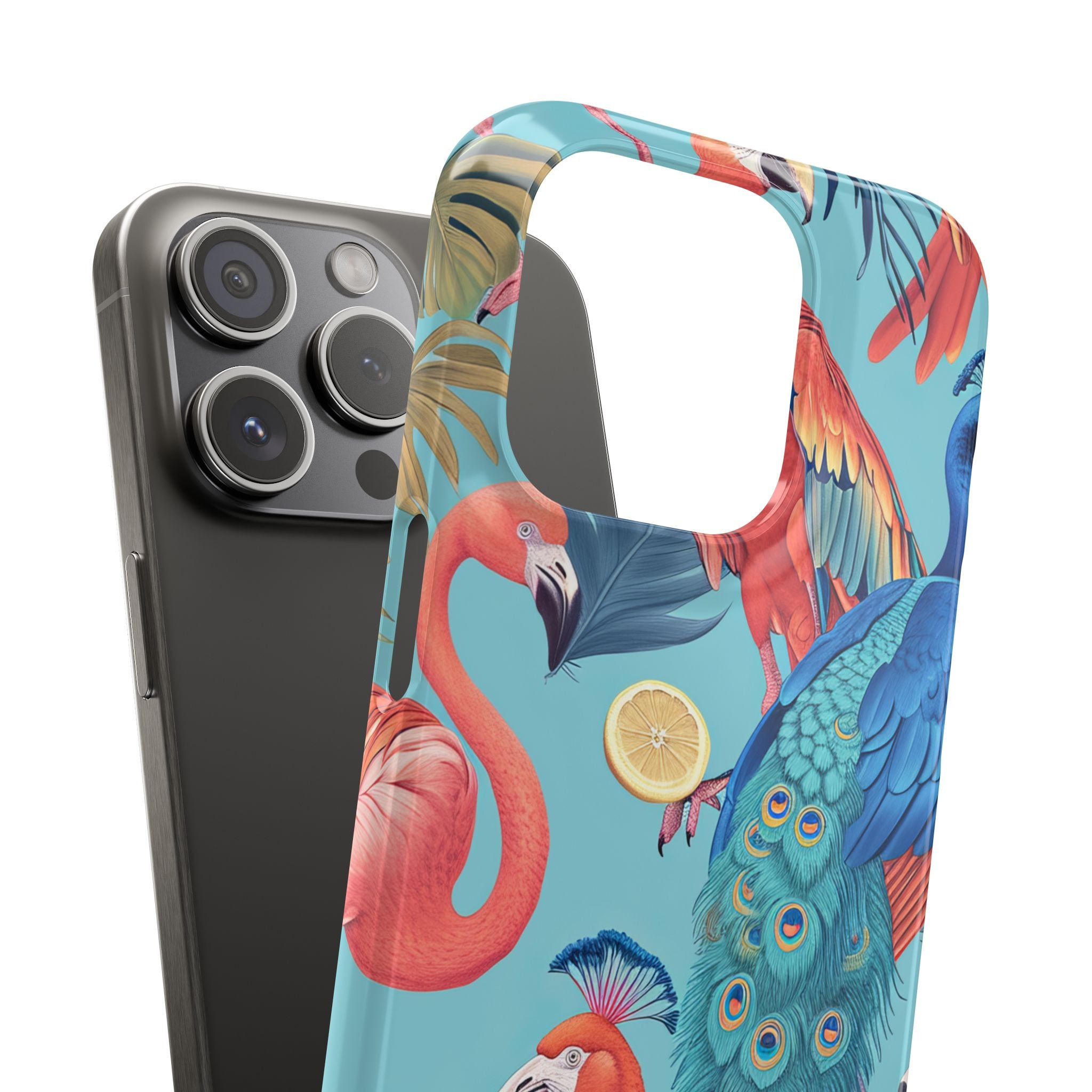 Tropical Flamingo Bliss - Slim iPhone 15 Phone Case