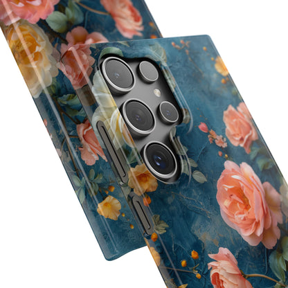 Blue Floral Elegance - Slim Samsung S24 Phone Case