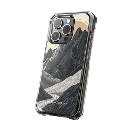 Minimalist Mountain Landscape with Flowing River iPhone 15 - Clear Impact Phone Case