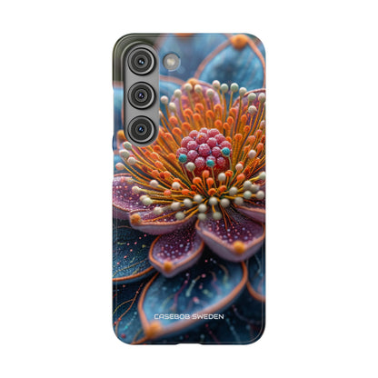 Blue-Orange Floral Swirl - Slim Samsung S23 Phone Case