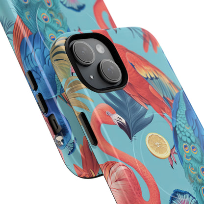 Tropical Flamingo Bliss - Tough + MagSafe® iPhone 15 Phone Case