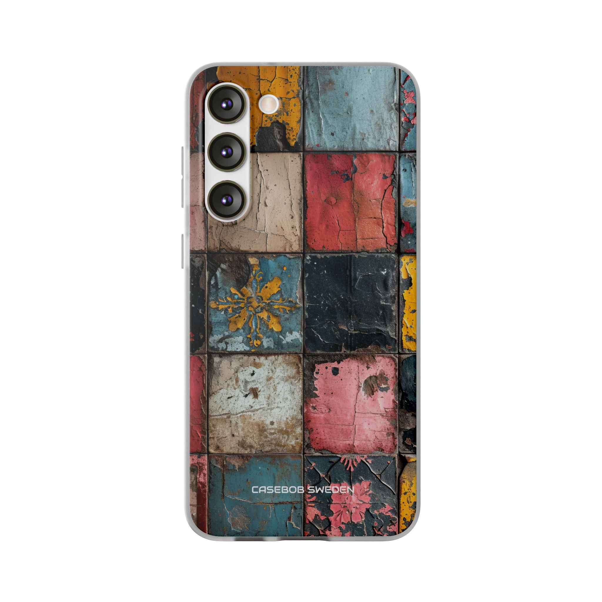 Rustic Red-Yellow Vintage Tiles - Flexi Samsung S23 Phone Case