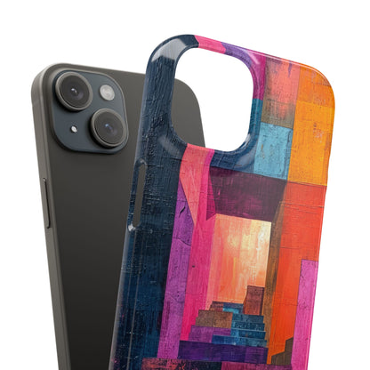 Pink Orange Geometry - Slim iPhone 15 Phone Case