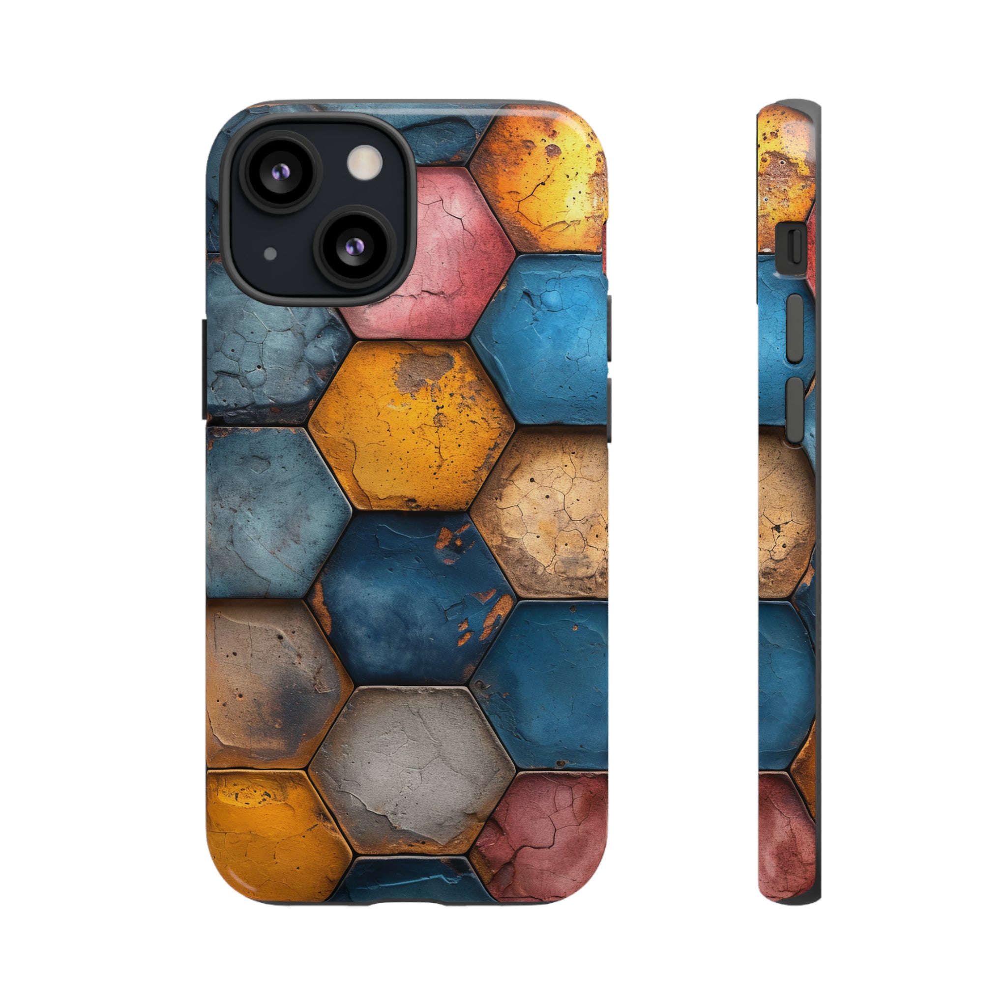 Pastel Honeycomb Bliss: Yellow & Blue - Protective Phone Case