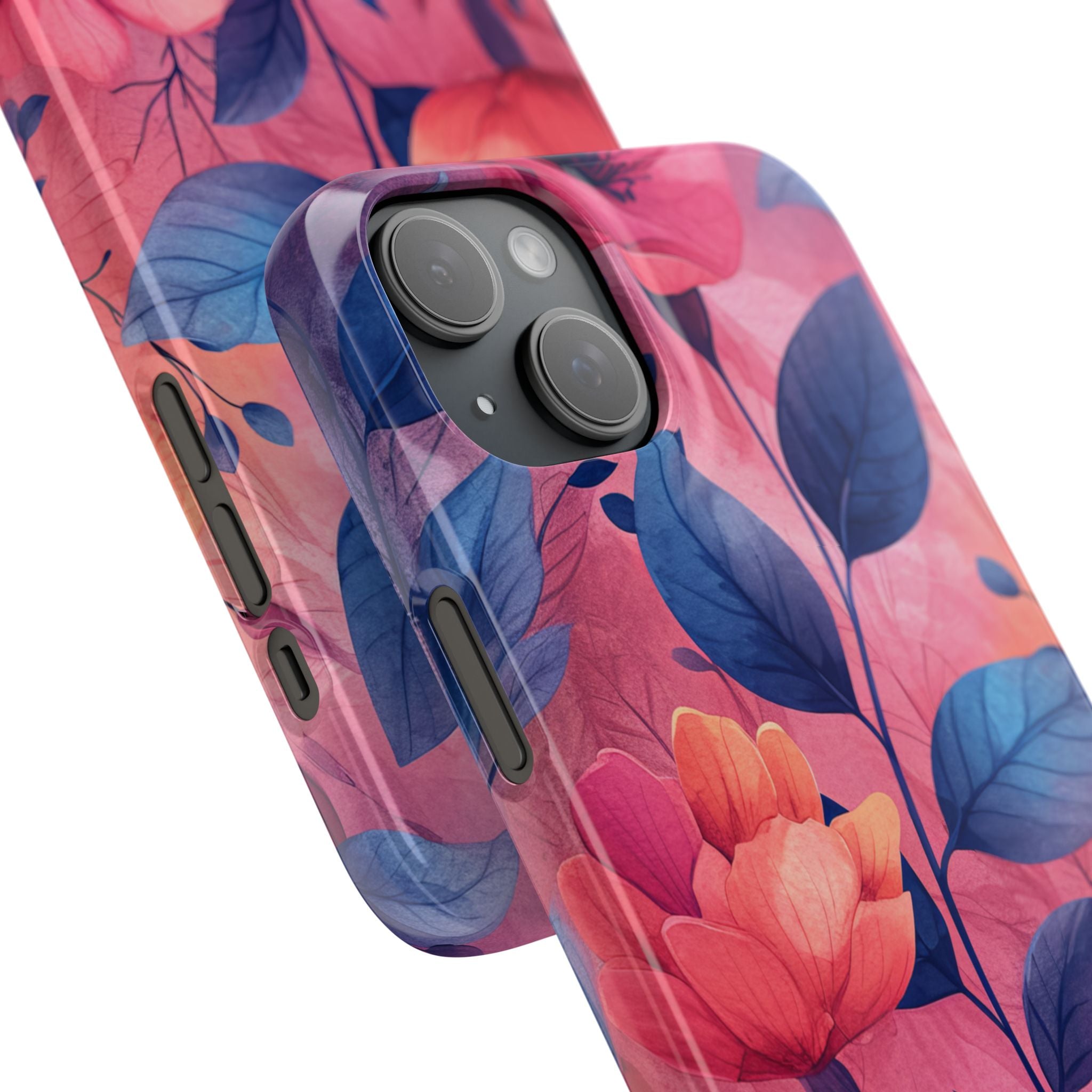 Pink Blue Floral - Slim iPhone 15 Phone Case