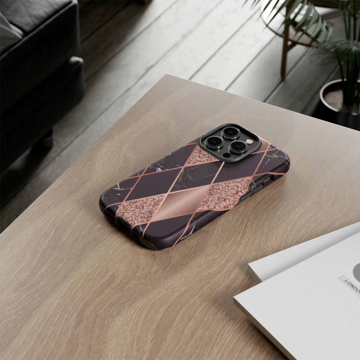 Pink Black Geometric - Protective Phone Case