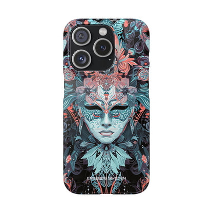 Mystic Teal Coral Mask - Slim iPhone 15 Phone Case