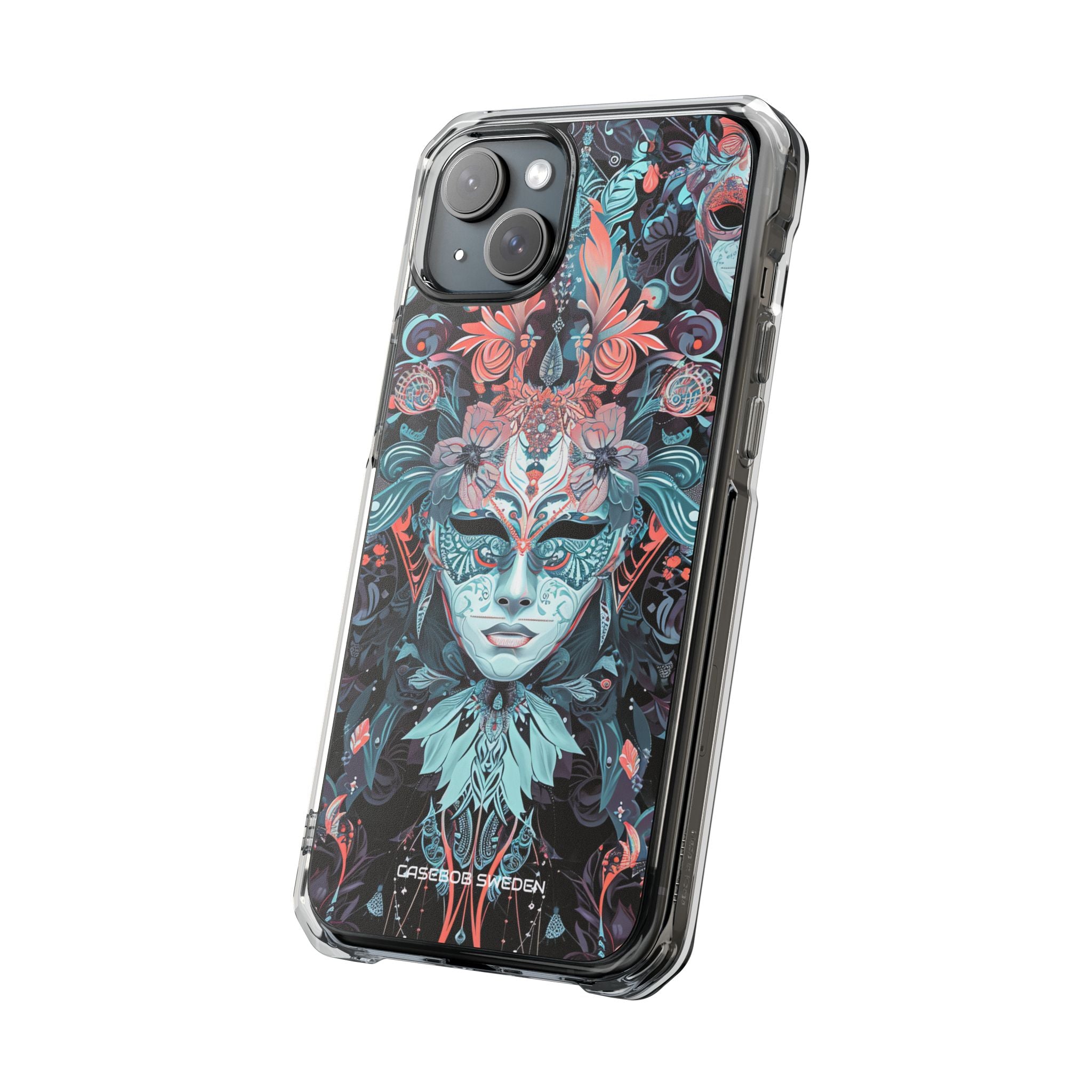 Mystic Teal Coral Mask - Clear Impact iPhone 15 Phone Case