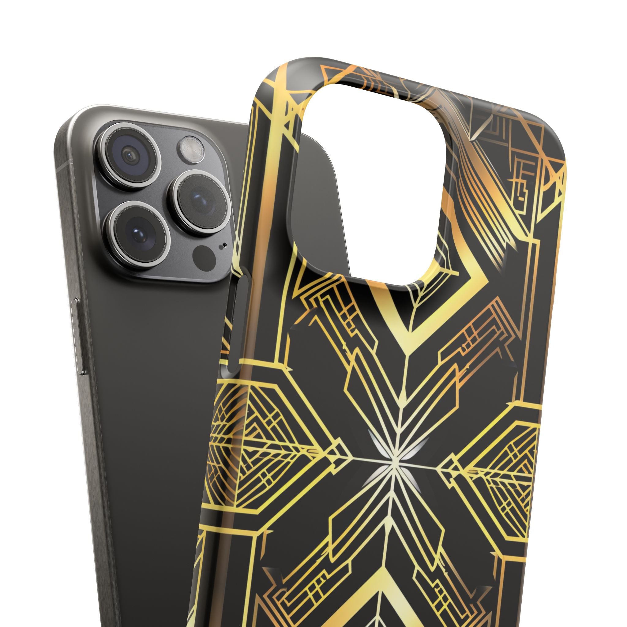 Golden Geometric Opulence iPhone 15 - Slim Phone Case