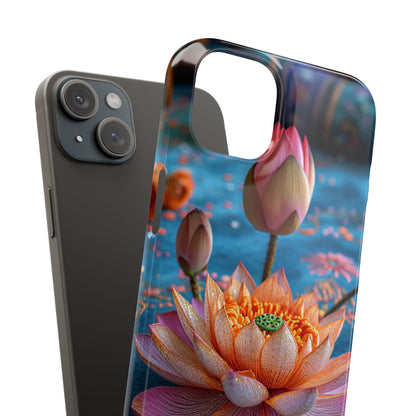 Vibrant Lotus Embroidery - Slim iPhone 15 Phone Case