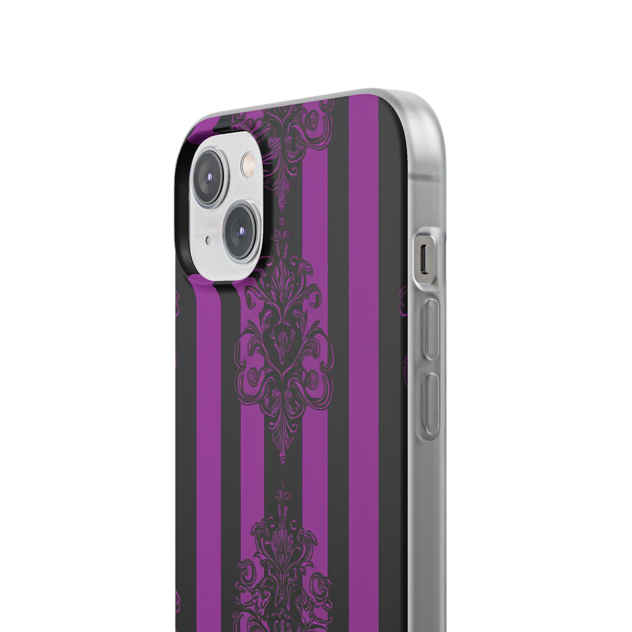 Gothic Elegance with Vertical Stripes and Ornamental Motifs iPhone 14 - Flexi Phone Case