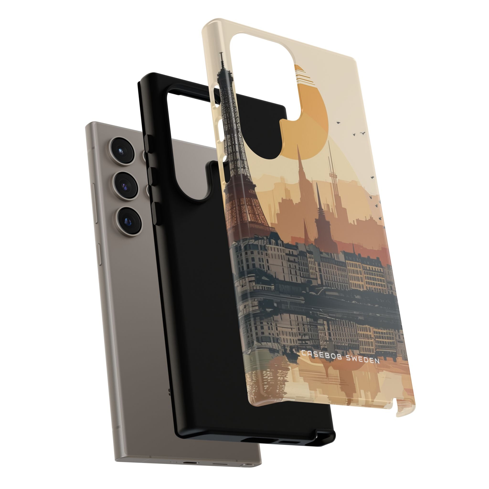 Eiffel Tower Silhouette with Birds and Sun Reflection Samsung S24 - Tough Phone Case