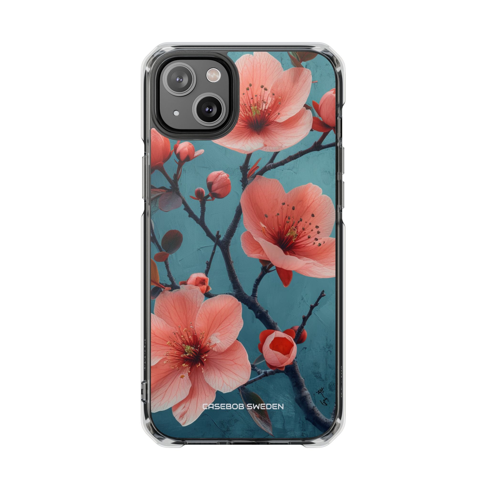 Teal Coral Blossom - Clear Impact iPhone 14 Phone Case