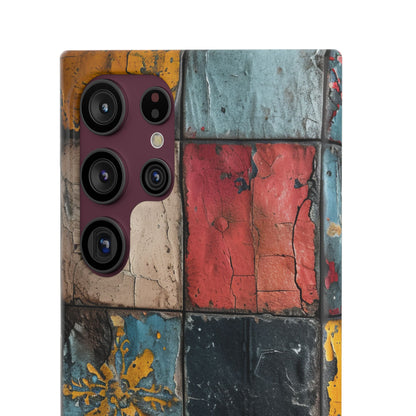 Rustic Red-Yellow Vintage Tiles - Slim Samsung S22 Phone Case