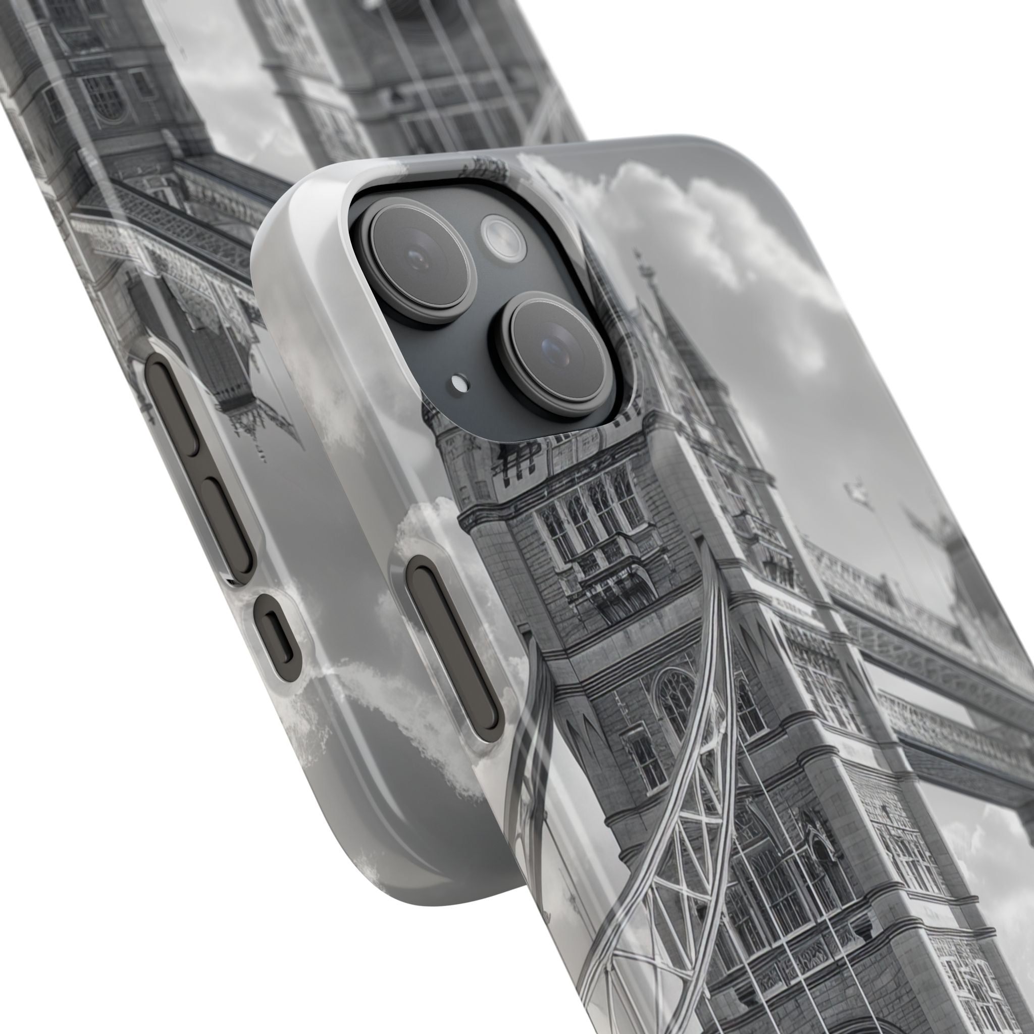 Tower Bridge Monochrome Architecture Study iPhone 15 - Slim Phone Case