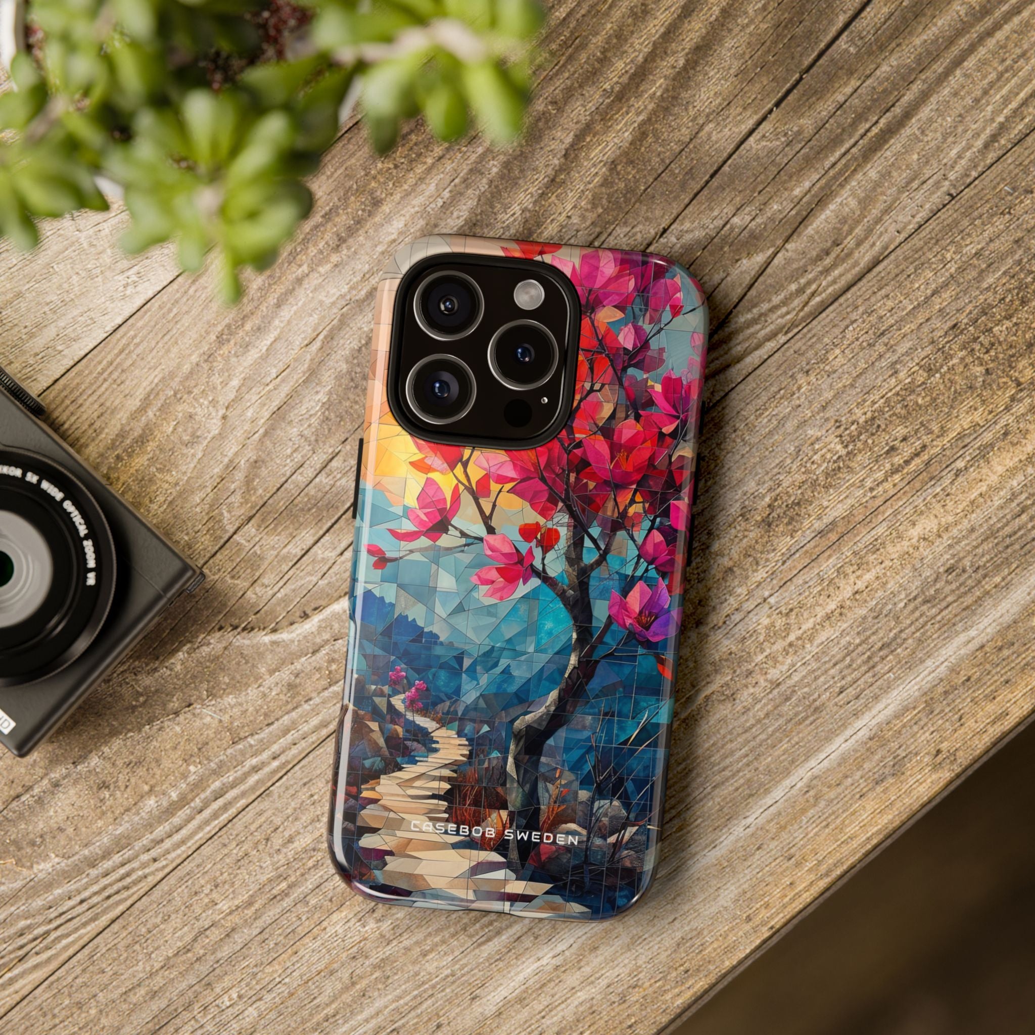 Vibrant Geometric Tree Landscape iPhone 16 - Tough Phone Case