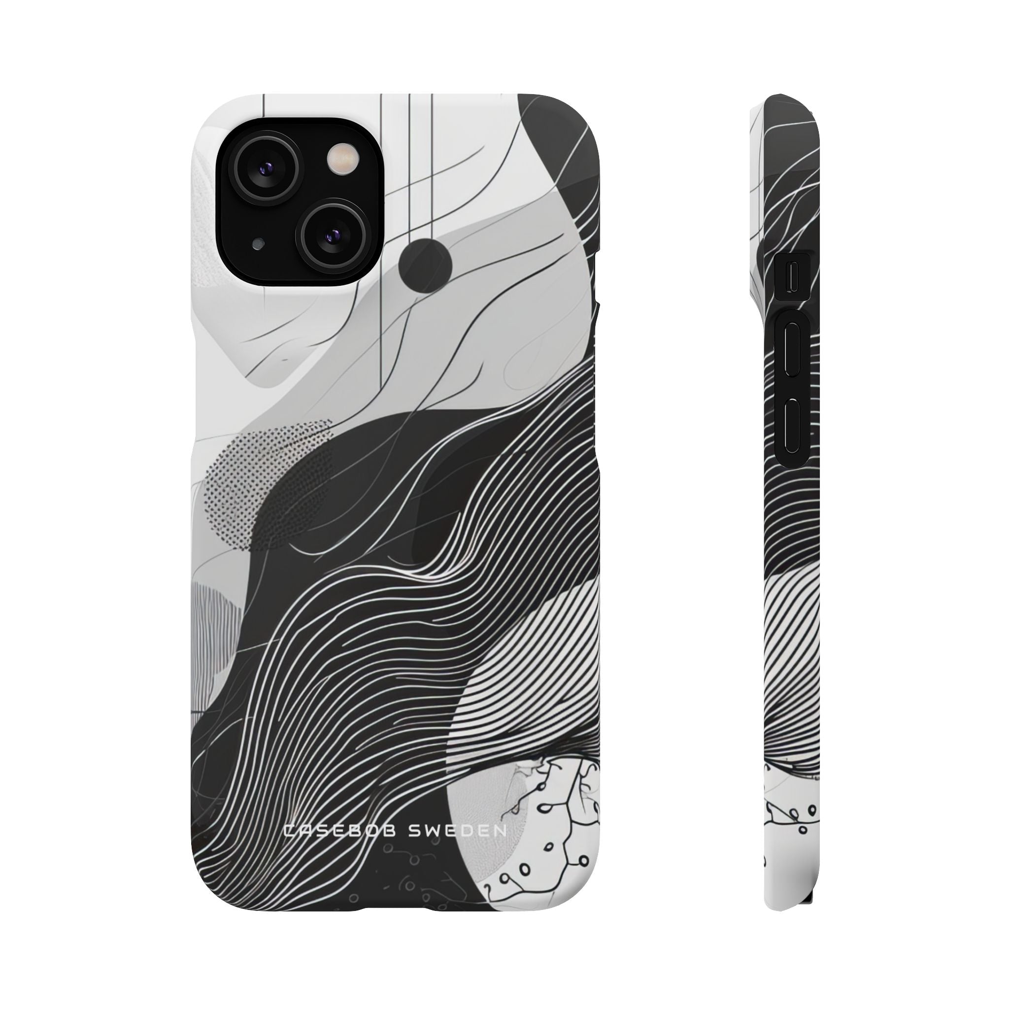 Fluid Rhythms: Monochrome Line Flow iPhone 14 - Slim Phone Case