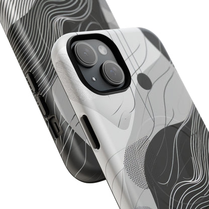 Fluid Rhythms: Monochrome Line Flow iPhone 15  Tough+ Phone Case