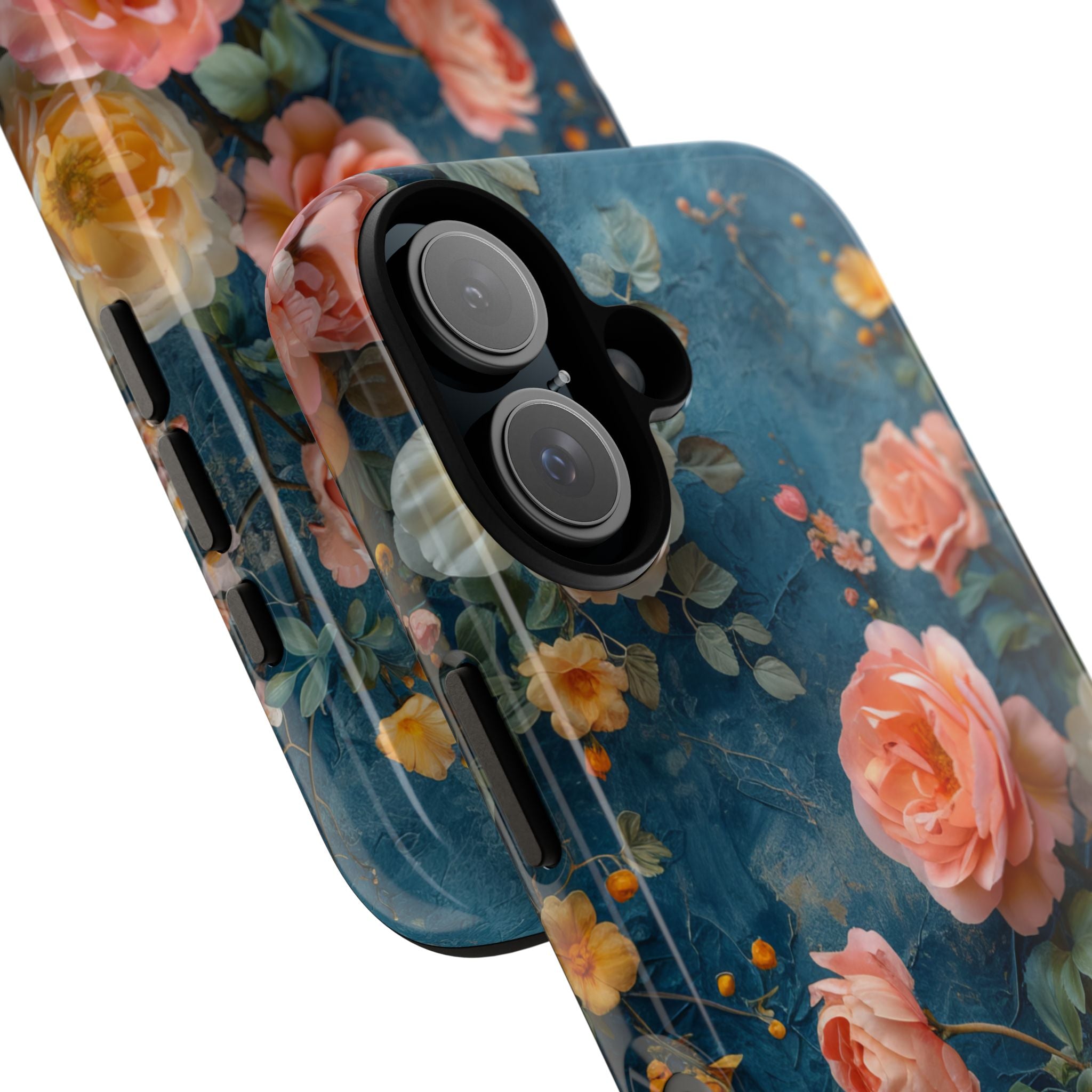 Blue Floral Elegance - Tough iPhone 16 Phone Case