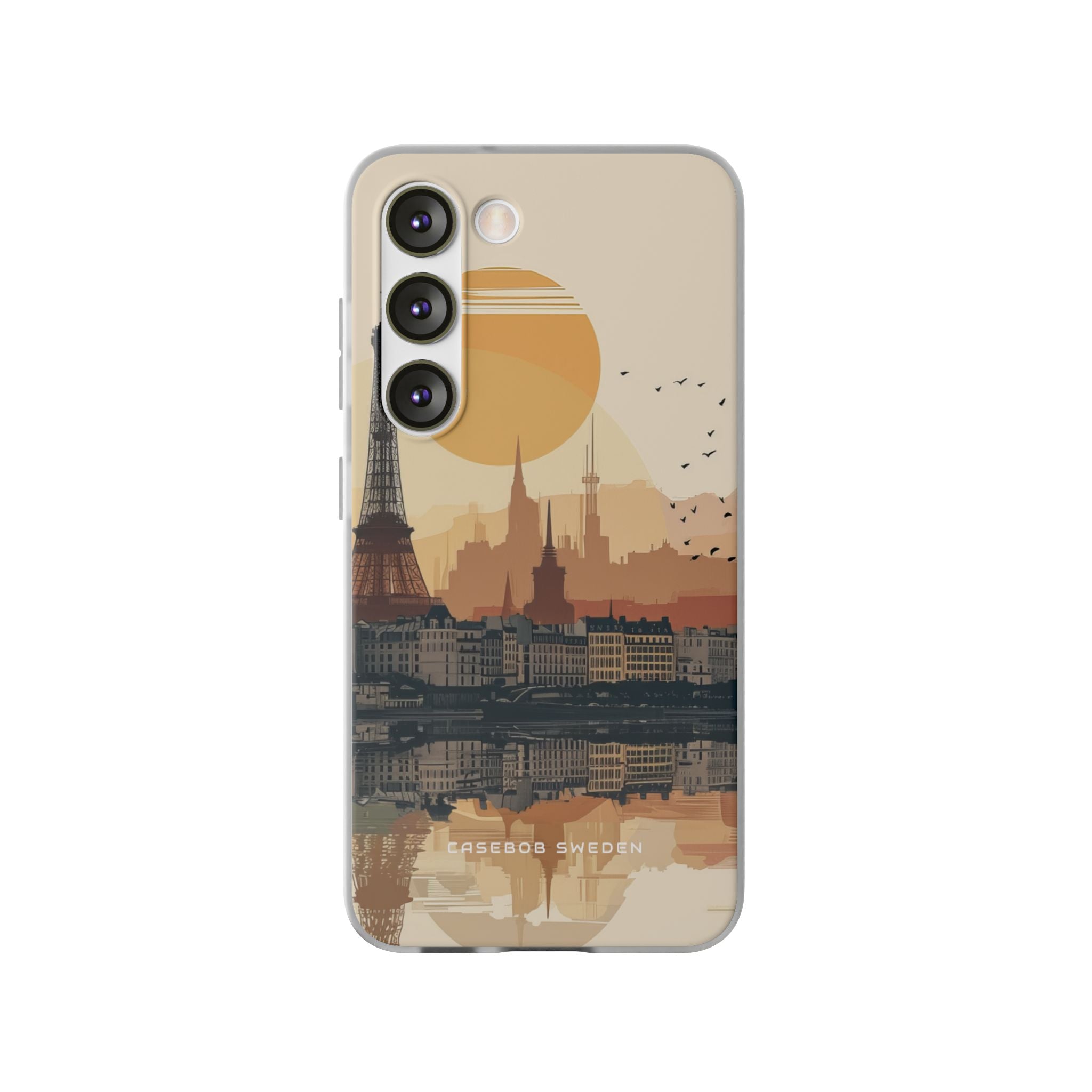 Eiffel Tower Silhouette with Birds and Sun Reflection Samsung S23 - Flexi Phone Case